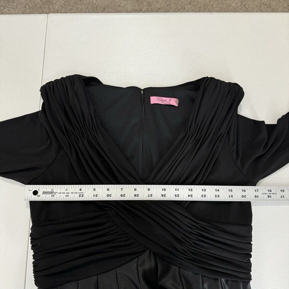 Eliza J Womens Dress 12 Black Pleated Fit & Flare Satin Midi Pinup Retro Formal - Picture 6 of 13